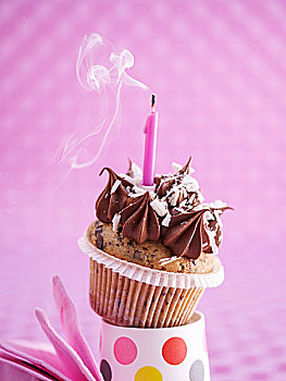 生日,杯形蛋糕,烟,蜡烛