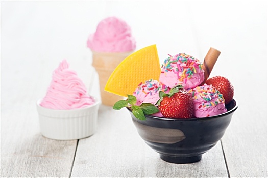 粉色,冰淇淋,草莓,水果