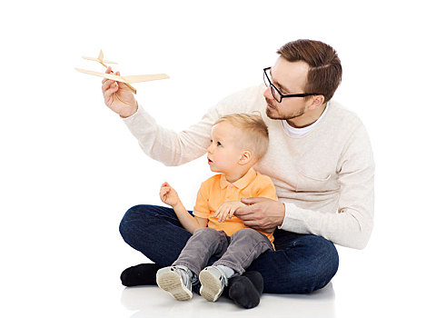 父亲,小,儿子,玩,飞机模型