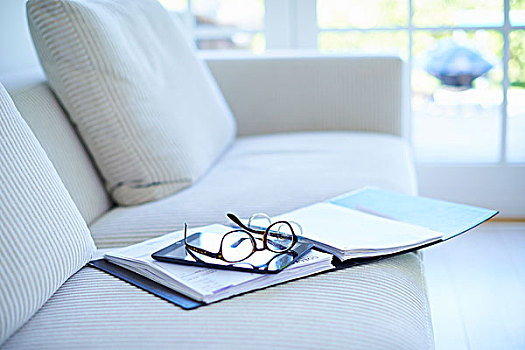眼镜,日记,客厅,沙发