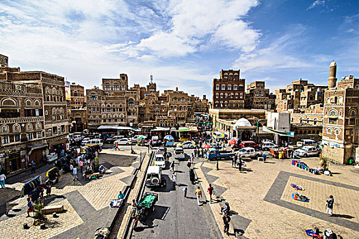 风景,也门,大门,上方,老城,世界遗产,亚洲