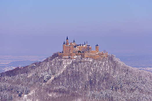 霍亨索伦,城堡,冬天,巴登符腾堡,德国,欧洲