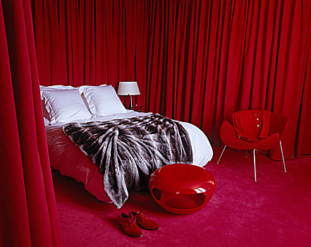 床,帘,椅子,凳子,相配,色调,紫红色,粉色,地毯