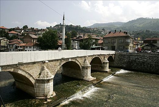 石桥,上方,河,萨拉热窝,波斯尼亚,黑塞哥维那