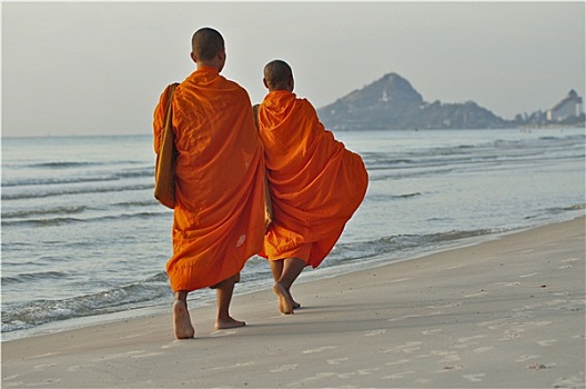 僧侣,海滩,泰国