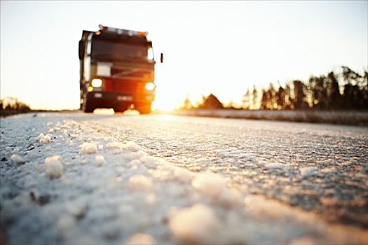 冬天,道路,日落,瑞典