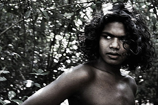 男孩,种族,斯里兰卡,八月,2008年,树林,居民,保存,线条,下降,新石器时代