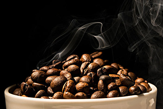 咖啡杯,满,咖啡豆,吸烟