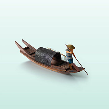 渔船和渔夫划船模型微距