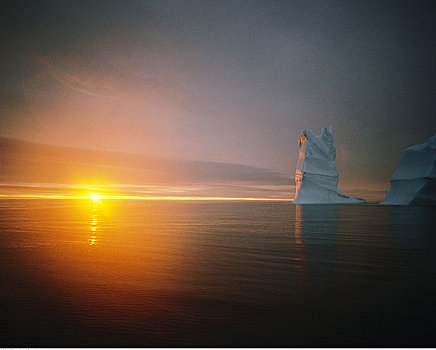 冰山,巴芬岛,日落,加拿大