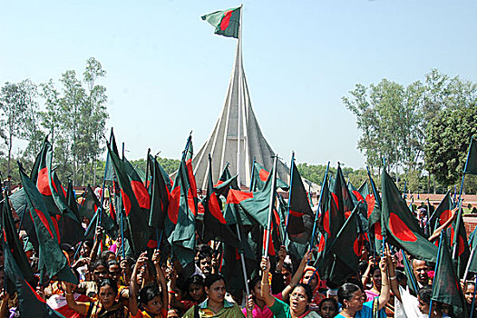 人,国旗,孟加拉,正面,国家,纪念,塔,35岁,达卡,城市,胜利,白天,十二月,2006年