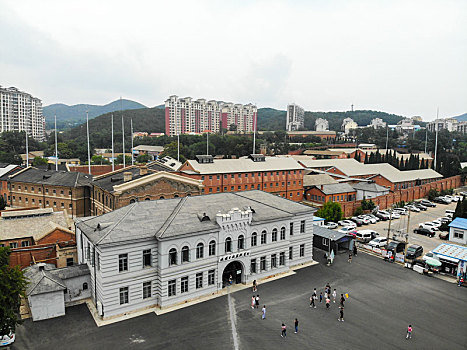 航拍辽宁大连旅顺口区旅顺日俄监狱旧址博物馆