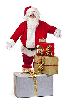 圣诞老人,站立,后面,圣诞礼盒,礼物,智慧