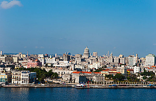哈瓦那,古巴,全景,河,城市,基督像