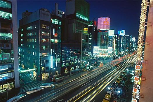 俯拍,交通,途中,银座,东京都,日本