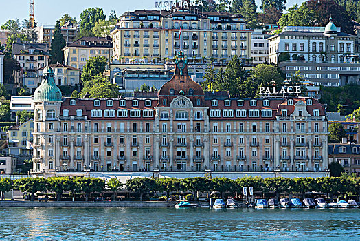 风景,北方,岸边,酒店,宫殿,琉森湖,瑞士