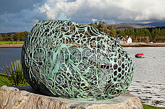 绿色,金属,雕塑,石头,旁侧,海滩,凯瑞郡,爱尔兰