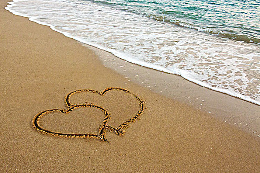 两个,爱情,心形,沙滩