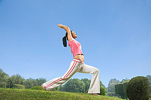 女人,练习,战士,姿势,瑜珈,公园,印度