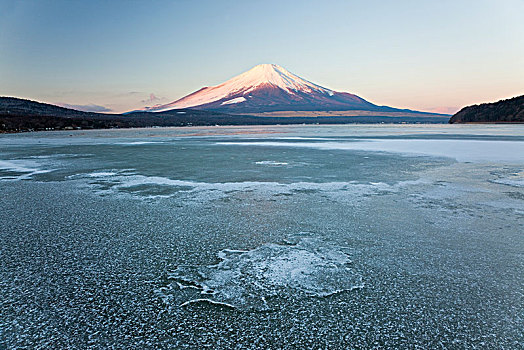 冰,湖,积雪,富士山,背景,日本