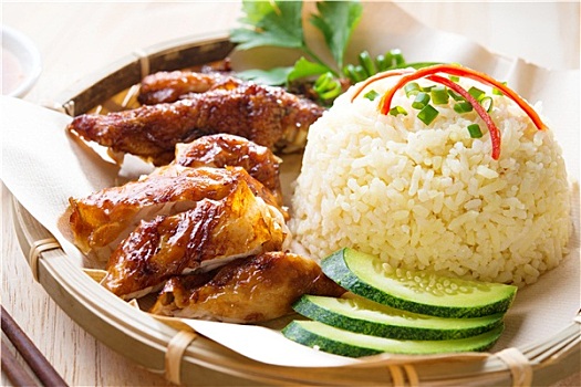 马来西亚,烤制食品,鸡肉,米饭
