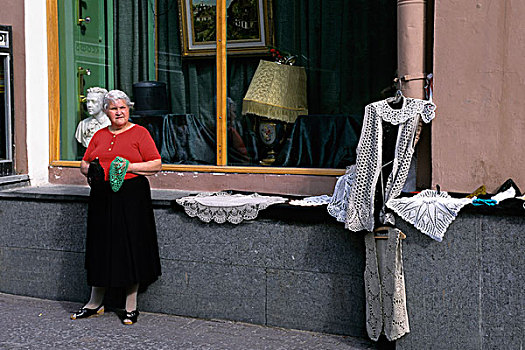 俄罗斯,莫斯科,老,街道,街景,女人,销售,编织