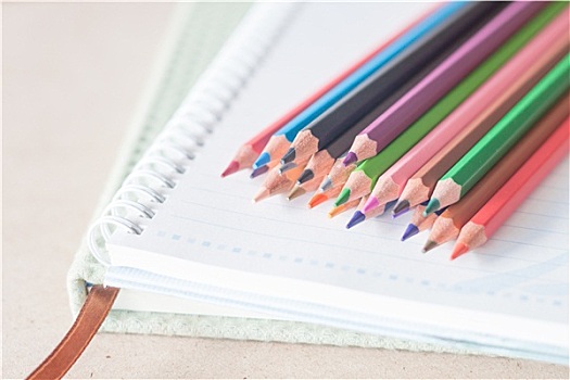 特写,彩色,铅笔,蜡笔画,活页本,绿色,笔记本