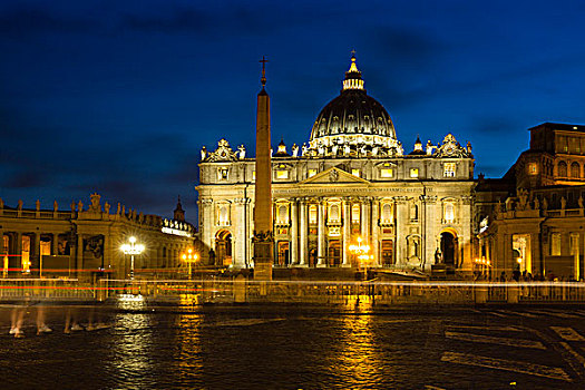 圣彼得大教堂,光亮,黄昏,梵蒂冈城,罗马,意大利