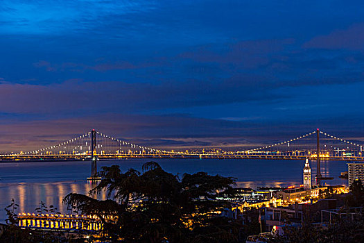 渡轮,建筑,海湾大桥,恩巴卡德罗,黎明,旧金山,加利福尼亚,美国