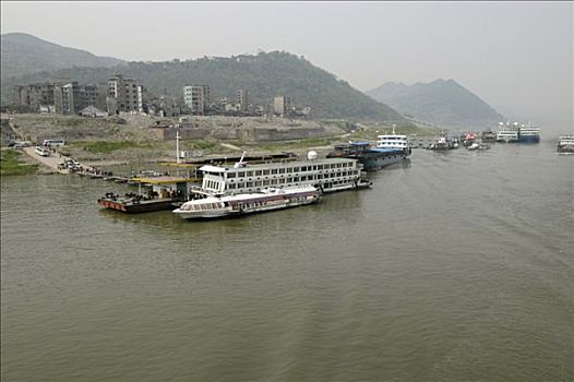 中国,河船,正面,左边,城市,长江,河