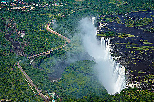 维多利亚瀑布,莫西奥图尼亚,烟,赞比西河,桥,津巴布韦,赞比亚,边界,非洲