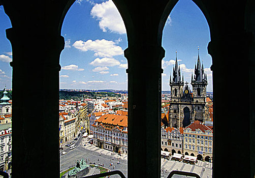 游客,上面,市政厅,老城广场,布拉格,捷克共和国