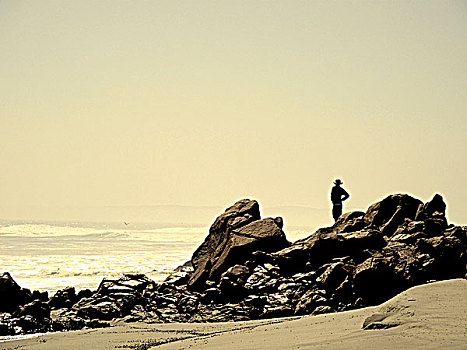 纳米比亚,克罗斯角,站立,男人,岩石上