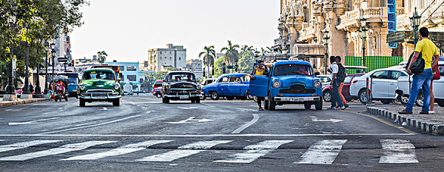 哈瓦那,全景,满,老,汽车