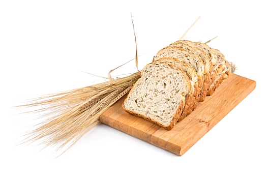 新鲜,面包,小麦,白色背景