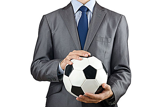 商务人士,拿着,足球,白色背景
