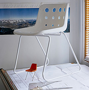 设计模型,椅子,坐,下方,白色,球衣,绘图板
