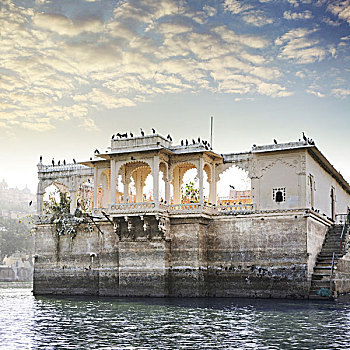 湖,建筑,印度