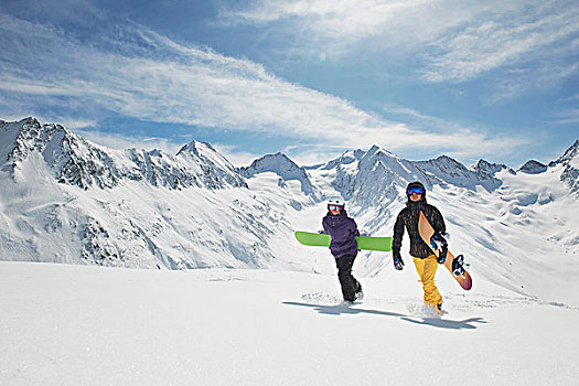 两个,滑雪,走,雪中,奥地利
