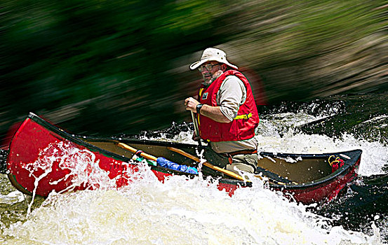 男人,独木舟,河,安大略省,加拿大