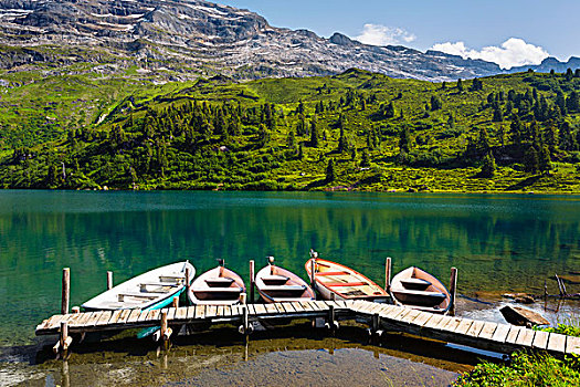 划艇,码头,高山,湖,瑞士
