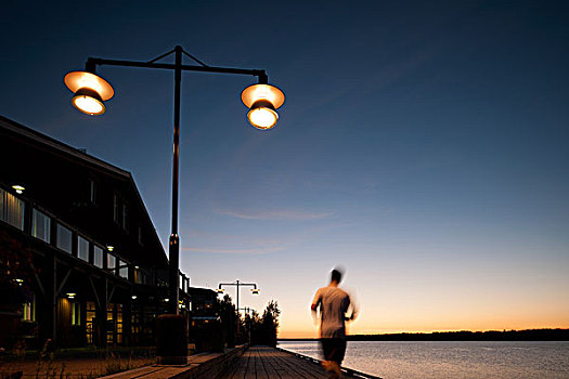 男人,慢跑,水岸,瑞典