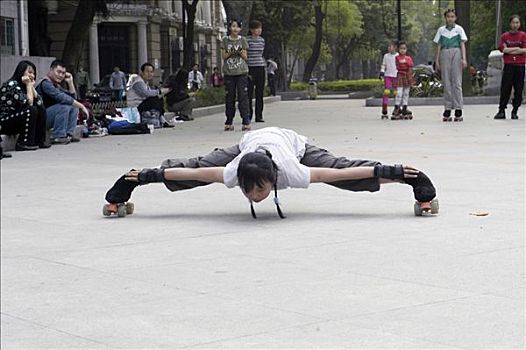 女孩,实践,滑旱冰,中国