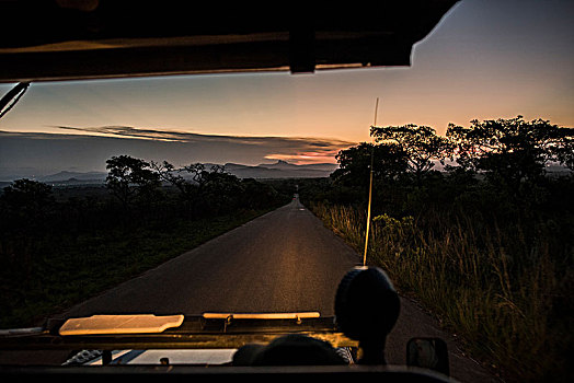 风景,交通工具,前途,黄昏,克鲁格国家公园,南非