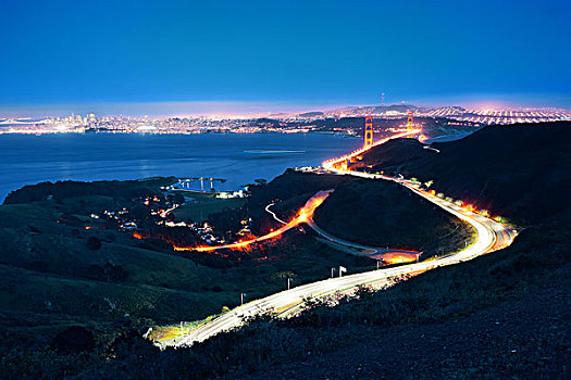 金门大桥,旧金山,山顶,夜晚