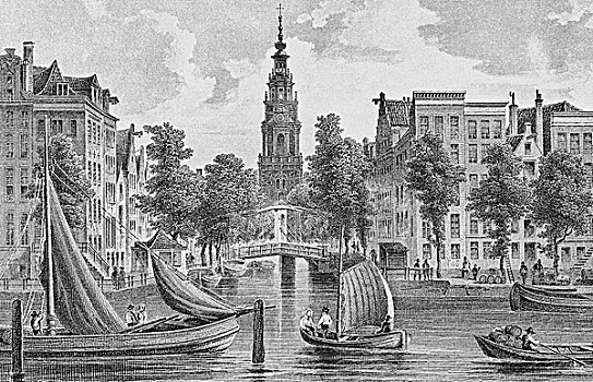 板画,历史名城,风景,南,教堂,阿姆斯特丹,荷兰