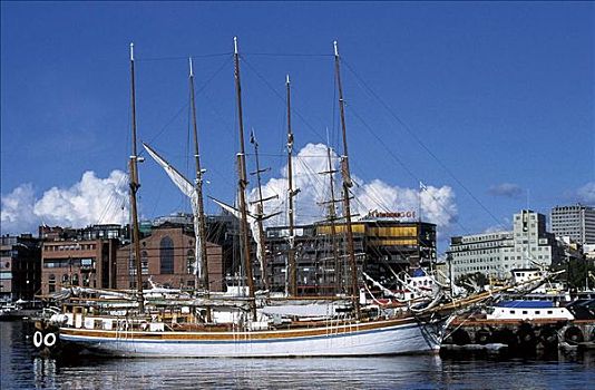 船,游艇,帆船,港口,木板路,建筑,水,奥斯陆,挪威,斯堪的纳维亚,欧洲