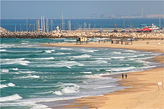 风景,漂亮,海滩,波状,地中海,夏天,以色列