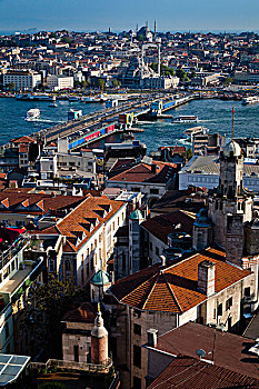 俯视,加拉达塔,桥,上方,金角湾,风景,伊斯坦布尔,土耳其