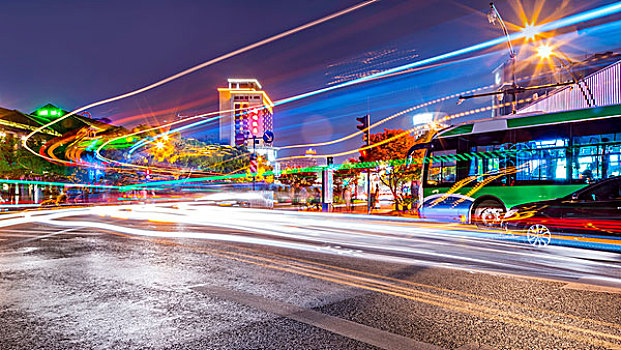 城市,建筑,风景,夜景,模糊,前灯